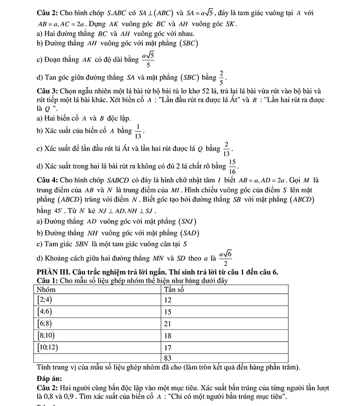 Đề thi giữa kì 2 Toán 11 Cánh Diều có đáp án