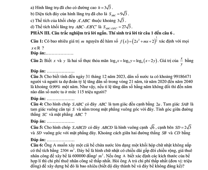 Đề minh họa kiểm tra giữa kì 2 Toán 11 KNTT 