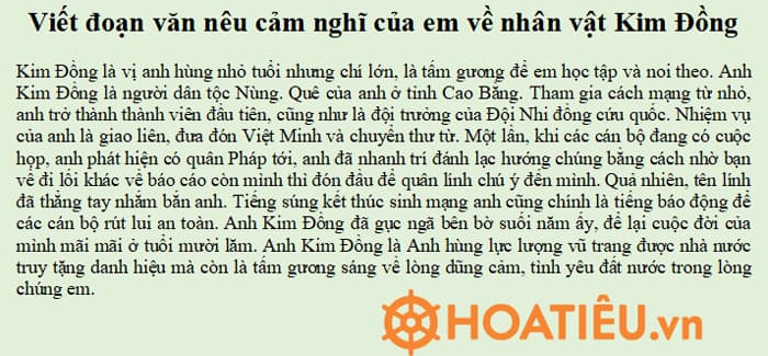 Viết đoạn văn nêu cảm nghĩ của em về một nhân vật tuổi nhỏ chí lớn lớp 4