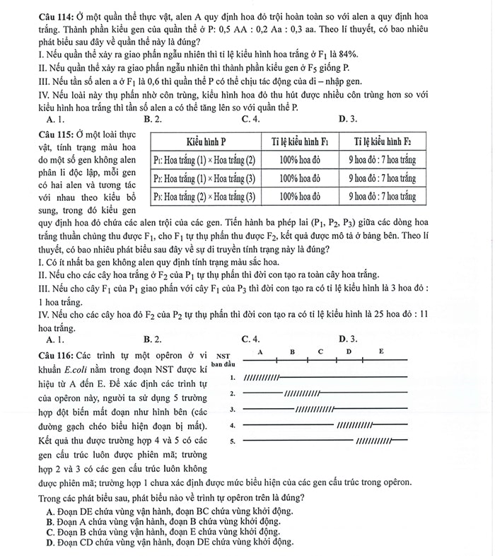 Đề minh họa Sinh 2024 của Bộ giáo dục