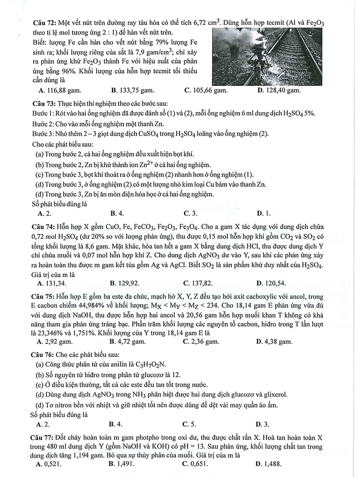 Đề tham khảo môn Hóa 2024 chính thức