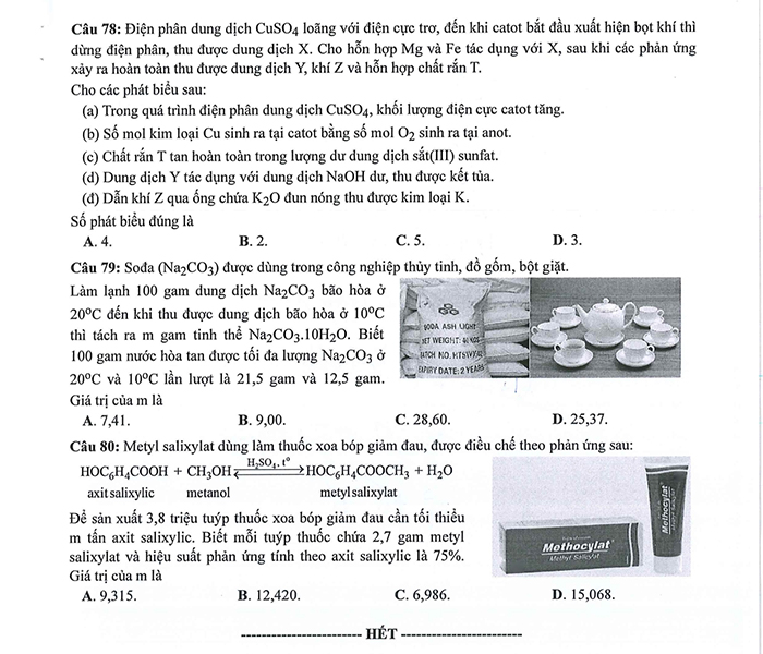Đề tham khảo môn Hóa 2024 chính thức