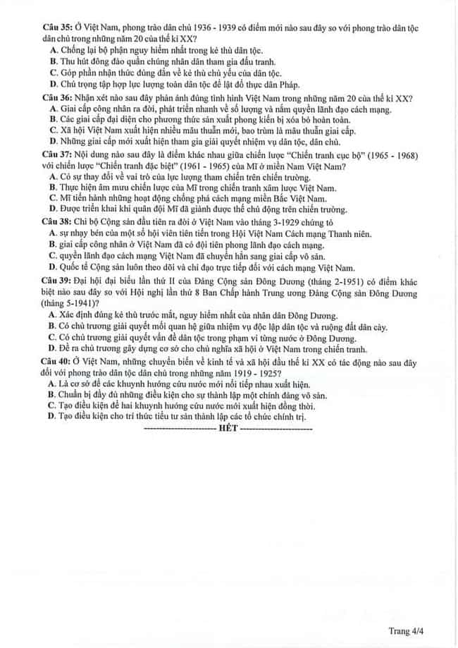  Đề minh họa THPT 2024 môn Sử