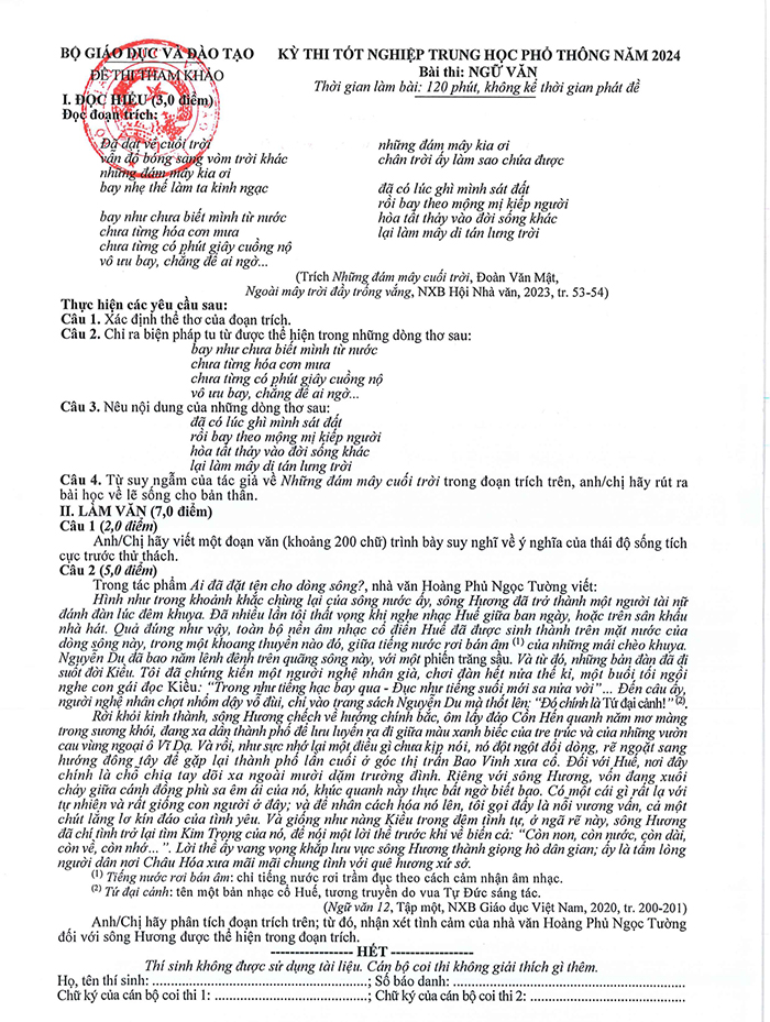 Đề minh họa văn 2024 chính thức