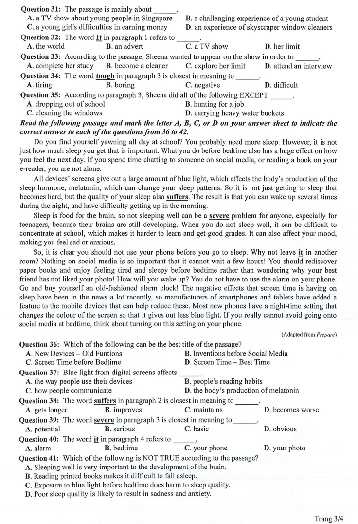 Đề minh họa tiếng Anh 2024 của Bộ giáo dục