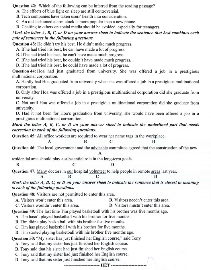 Đề minh họa tiếng Anh 2024 của Bộ giáo dục