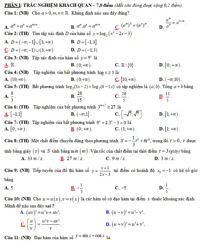 Đề kiểm tra cuối kì 2 Toán 11 Cánh Diều