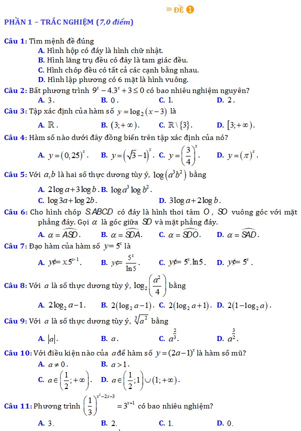 Đề tham khảo thi giữa kì 2 Toán 11 KNTT