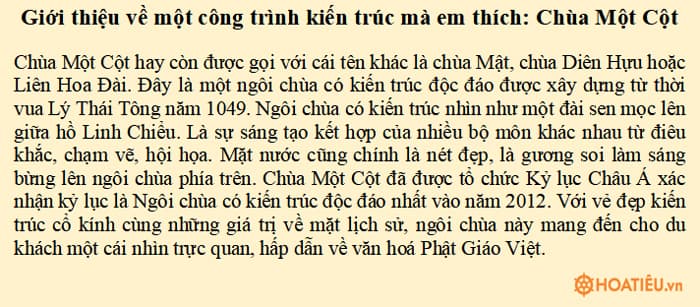 Giới thiệu về một công trình kiến trúc mà em thích