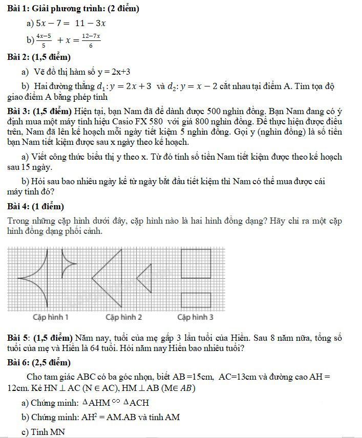 Đề thi học kì 2 môn Toán lớp 8 Chân trời sáng tạo