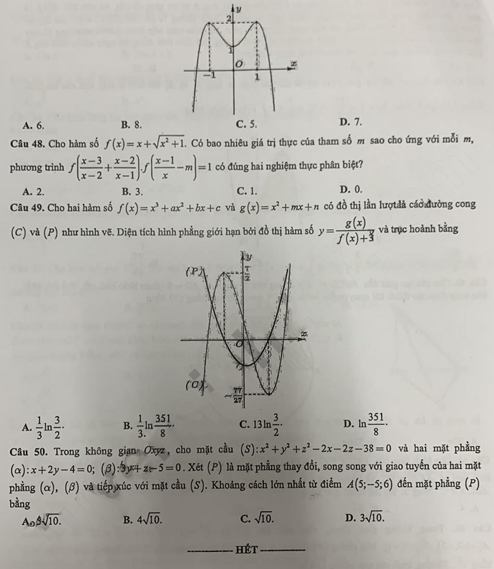 Đề thi thử Toán Hà Nội 2024 lớp 12 - mã đề 104