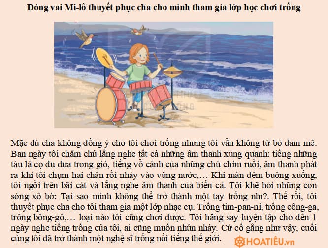 Đóng vai Mi-lô thuyết phục cha cho mình tham gia lớp học chơi trống