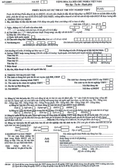 Cách điền phiếu đăng ký dự thi THPT