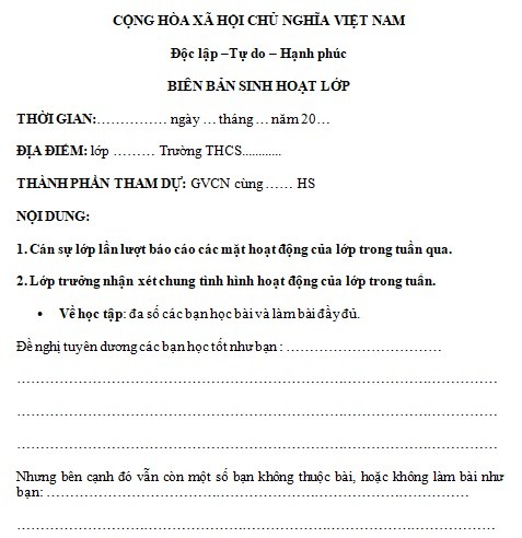 Biên phiên bản sinh hoạt lớp