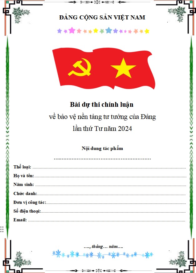 Mẫu bìa bài dự thi viết bảo vệ nền tảng tư tưởng của Đảng 2024