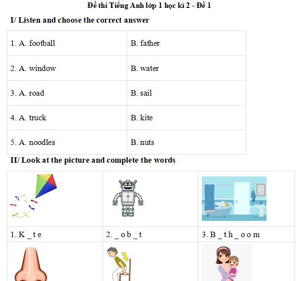 Đề thi cuối học kì 2 môn Tiếng Anh 1 Cánh Diều