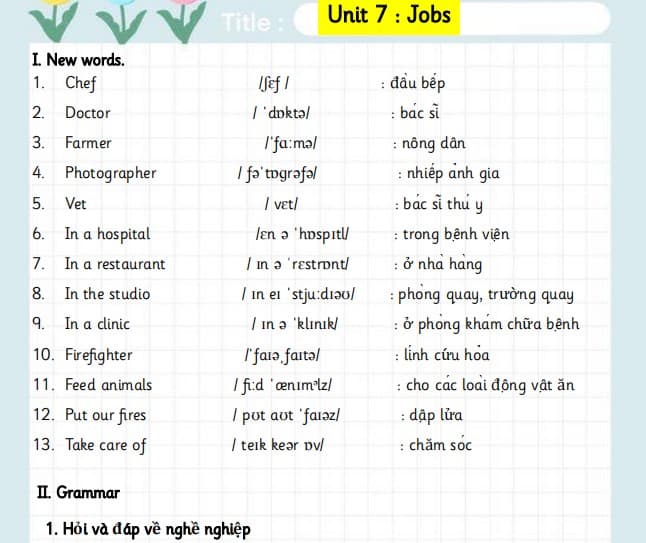 Đề cương ôn tập tiếng Anh học kì 2 lớp 4