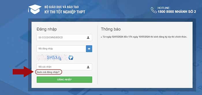 Cách lấy lại mã đăng nhập thi THPT Quốc gia 2024