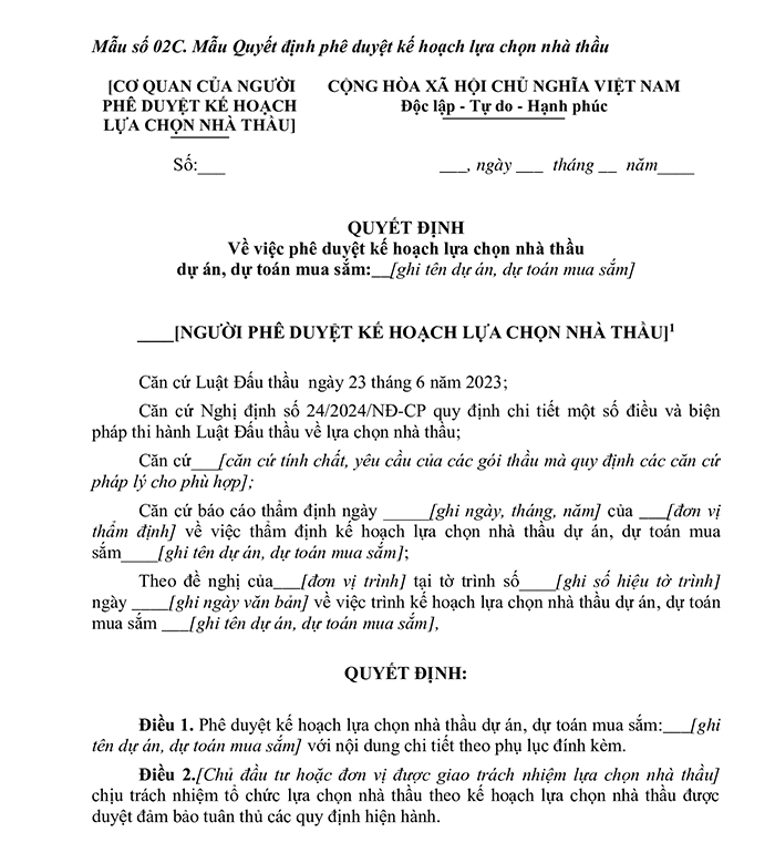 Quyết định về việc phê duyệt kế hoạch lựa chọn nhà thầu