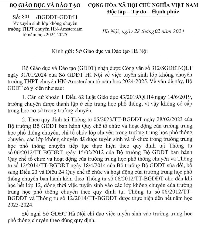 Dừng tuyển sinh lớp 6 chuyên Amsterdam