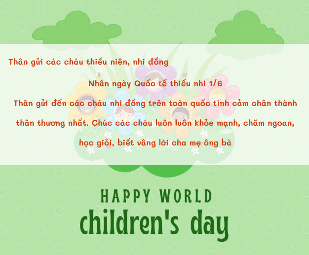 Thư chúc mừng ngày Quốc tế thiếu nhi