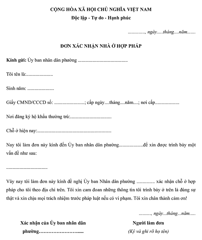 Đơn đề nghị cấp số nhà