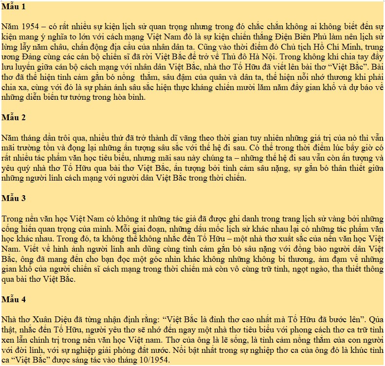 Mở bài Việt Bắc gián tiếp