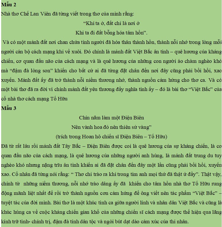 Mở bài Việt Bắc nâng cao