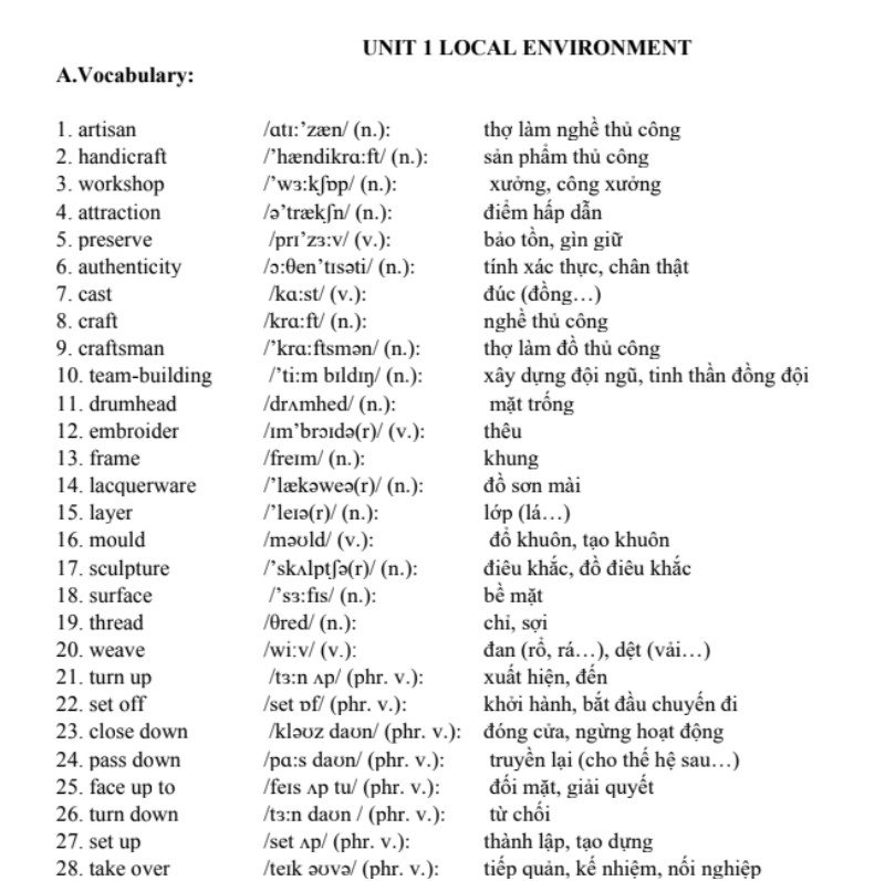 Bài tập Tiếng Anh lớp 9 theo từng unit chương trình mới