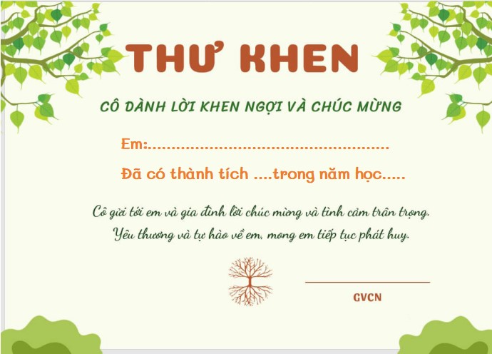 Mẫu thư khen học sinh tiểu học file word