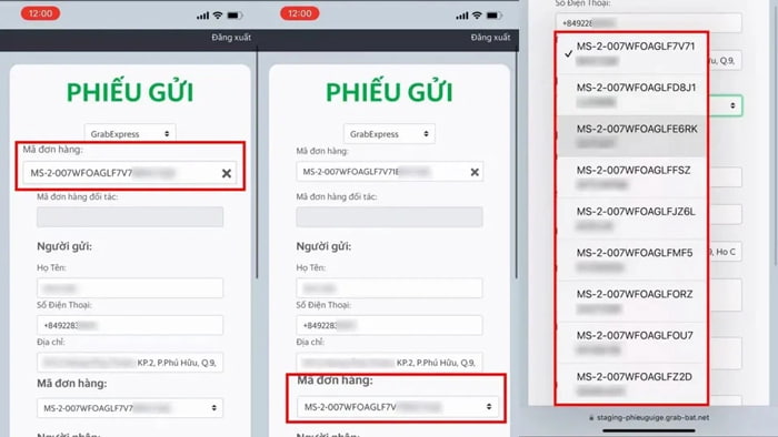 Phiếu điện tử Grab giao hàng