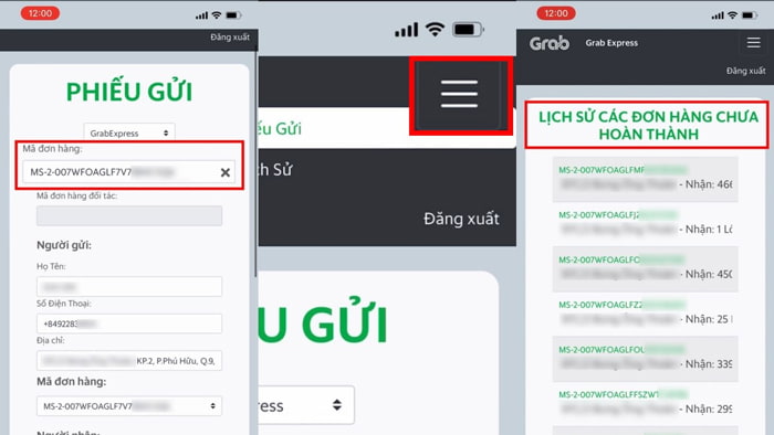 Phiếu gửi điện tử Grab