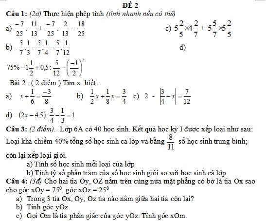 Ôn tập hè Toán 6 lên 7 có đáp án