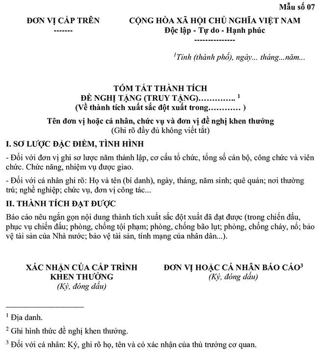 Mẫu báo cáo thành tích tập thể theo Nghị định 98