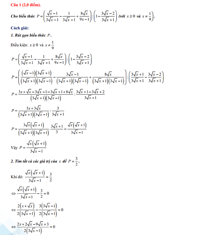 Đáp án đề Toán vào 10 chuyên Lam Sơn 2024