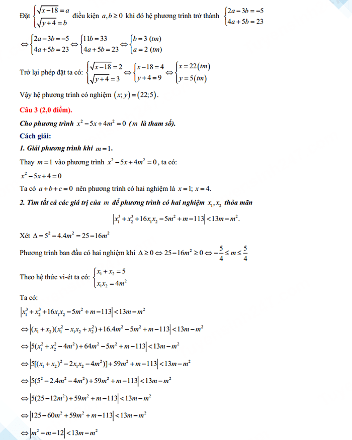 Đáp án đề Toán vào 10 chuyên Lam Sơn 2024