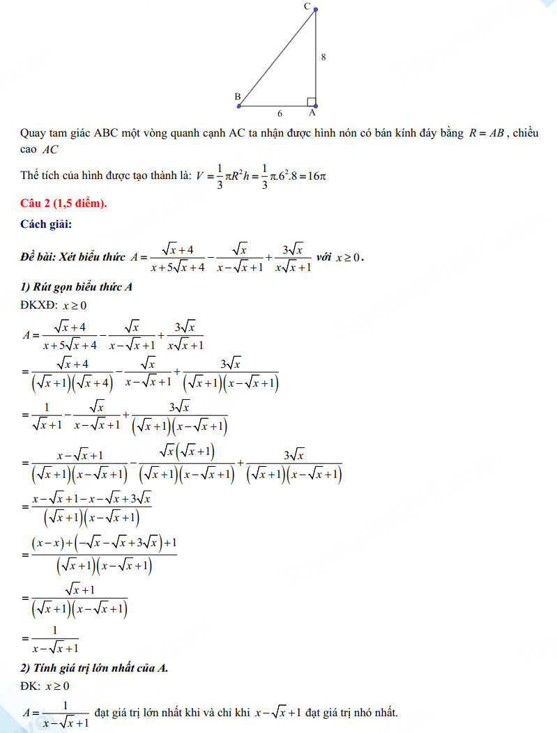 Đáp án đề Toán chuyên Lê Hồng Phong Nam Định 2024