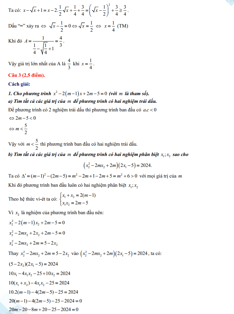 Đáp án đề Toán chuyên Lê Hồng Phong Nam Định 2024