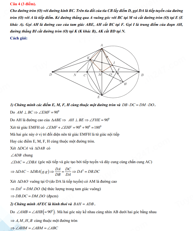 Đáp án đề Toán chuyên Lê Hồng Phong Nam Định 2024