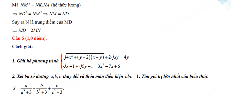 Đáp án đề Toán chuyên Lê Hồng Phong Nam Định 2024