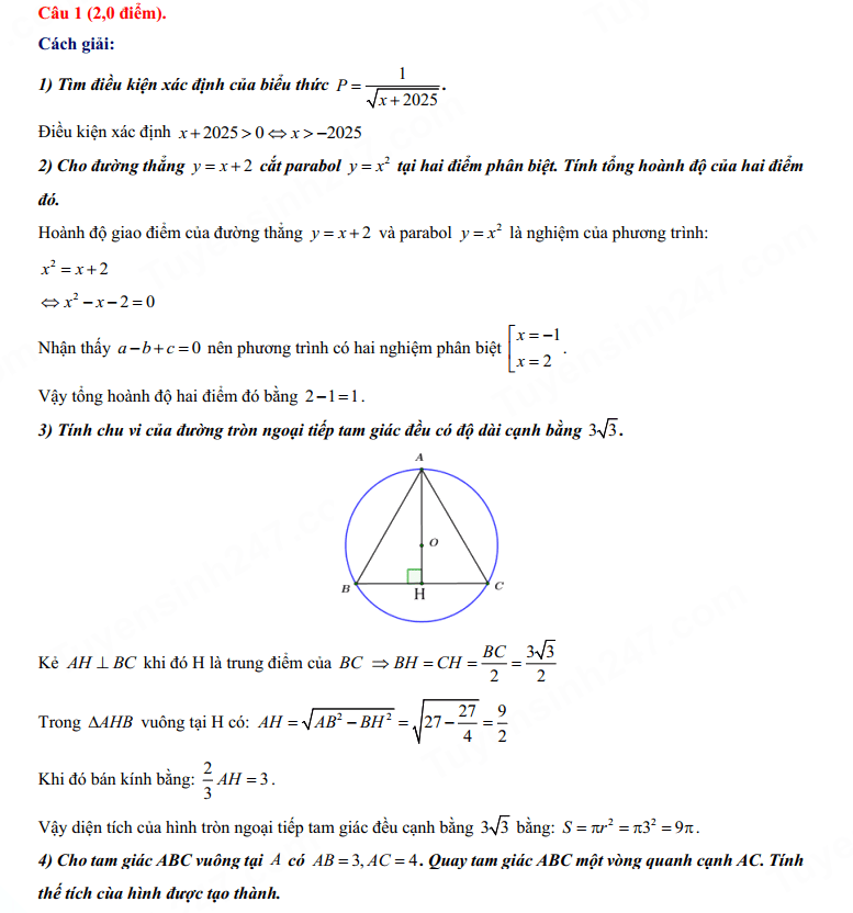 Đáp án đề Toán chuyên Lê Hồng Phong Nam Định - đề 2