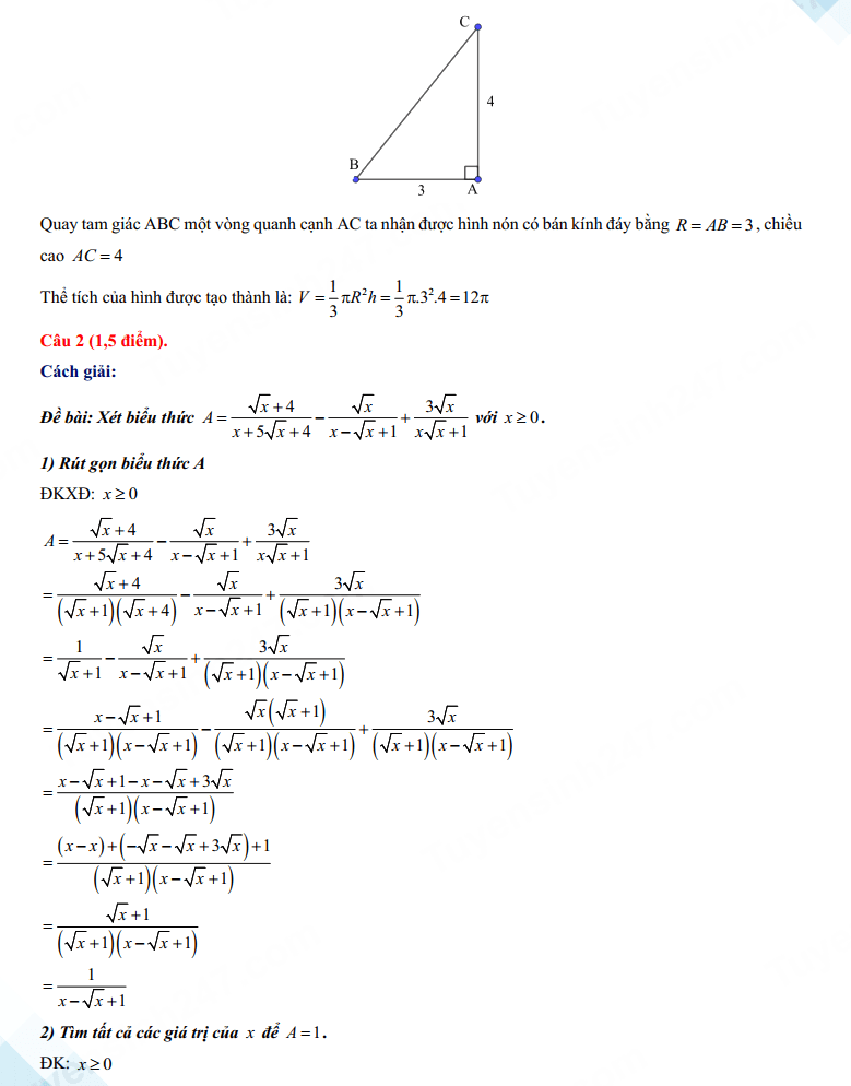 Đáp án đề Toán chuyên Lê Hồng Phong Nam Định - đề 2