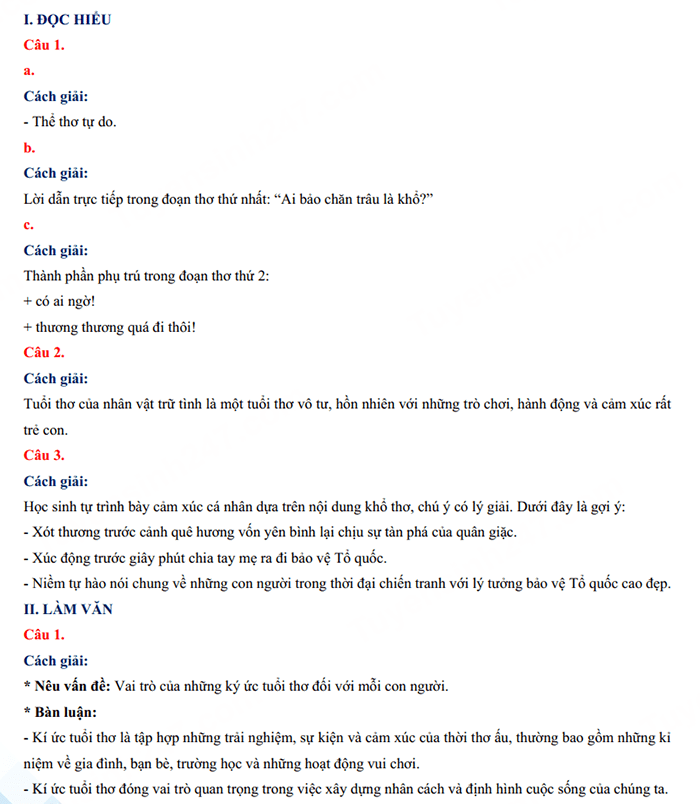 Đáp án đề tuyển sinh lớp 10 môn Văn Bạc Liêu 2024