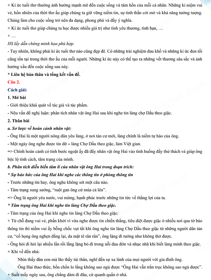 Đáp án đề tuyển sinh lớp 10 môn Văn Bạc Liêu 2024