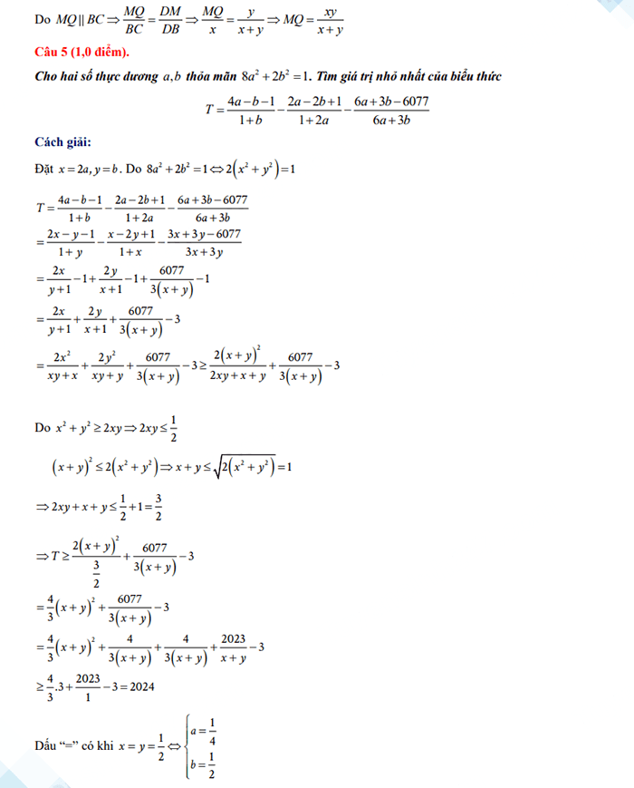 Đáp án đề Toán vào 10 chuyên Lam Sơn 2024