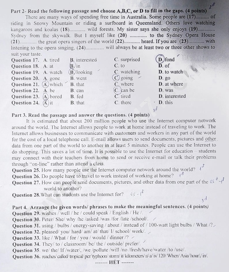 Đề thi môn Anh vào 10 Bạc Liêu 2024