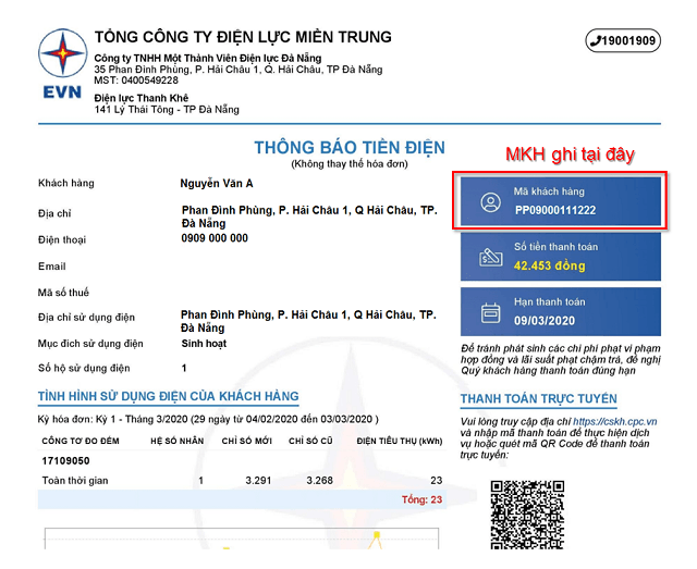Tra cứu tiền điện theo mã khách hàng