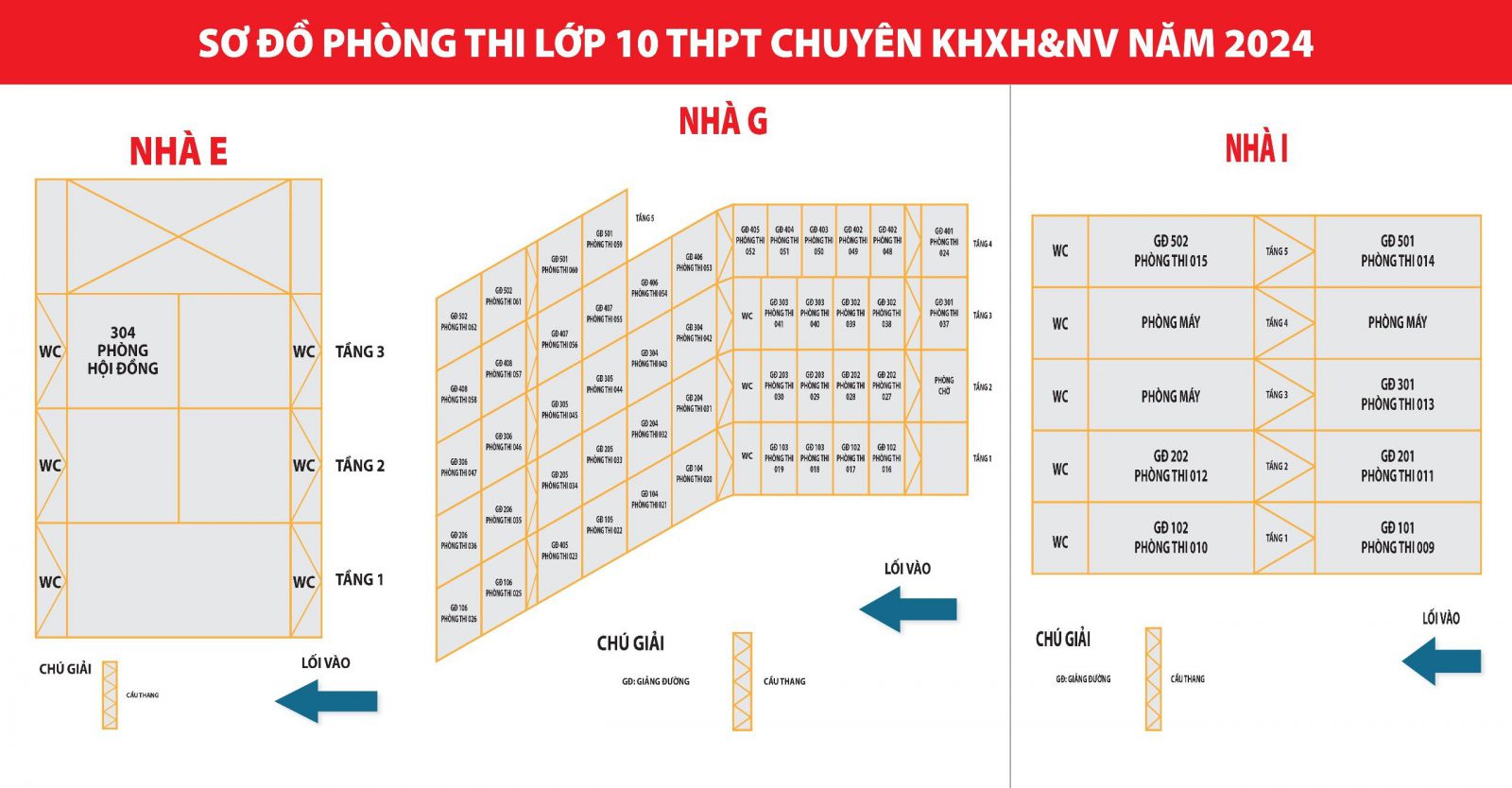 Sơ đồ phòng thi vào 10 chuyên Khoa học Xã hội và Nhân văn năm 2024