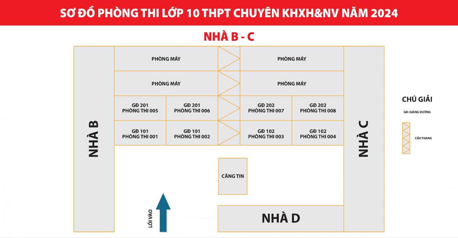 Sơ đồ phòng thi vào 10 chuyên Khoa học Xã hội và Nhân văn năm 2024