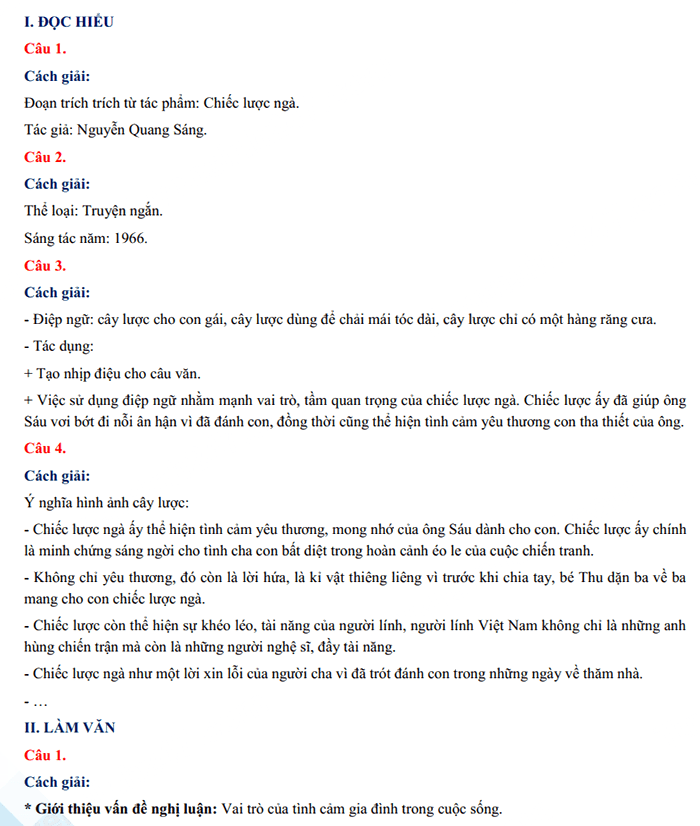 Đáp án đề thi tuyển sinh lớp 10 môn Văn Lai Châu 2024